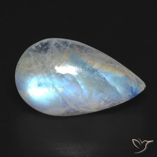 10.33ct 자연스러운 푸르스름한 흰색 레인보우 문스톤, 배 모양, 투명한