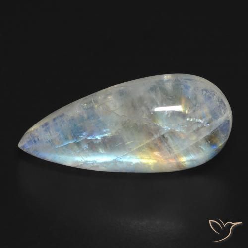 10.83ct 자연스러운 푸르스름한 흰색 레인보우 문스톤, 배 모양, 투명한