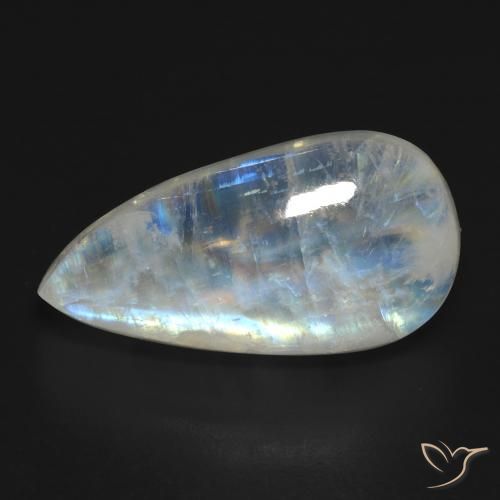 16.67ct 자연스러운 푸르스름한 흰색 레인보우 문스톤, 배 모양, 투명한