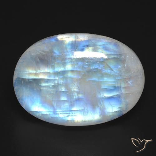 25.97ct 자연스러운 푸르스름한 흰색 레인보우 문스톤, 타원형, 투명한