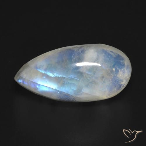 8.35ct 자연스러운 푸르스름한 흰색 레인보우 문스톤, 배 모양, 투명한