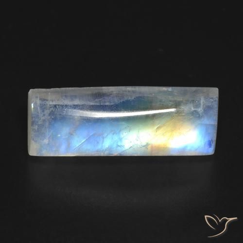 6.98ct 자연스러운 푸르스름한 흰색 레인보우 문스톤, 바게트, 투명한