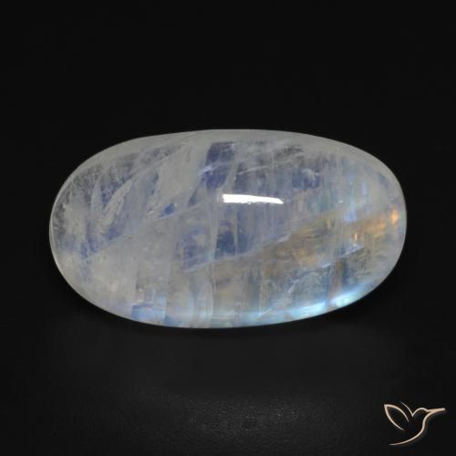 11.85ct 자연스러운 푸르스름한 흰색 레인보우 문스톤, 타원형, 투명한