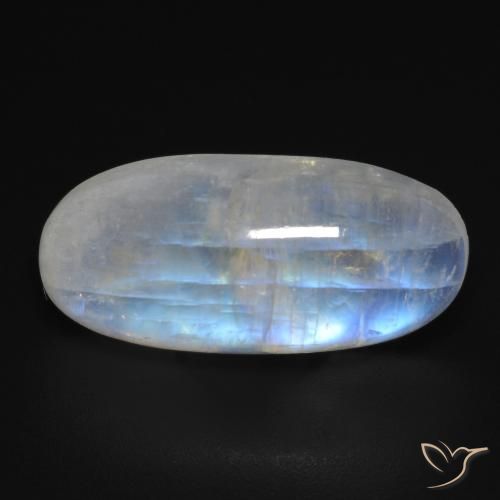 12.42ct 자연스러운 푸르스름한 흰색 레인보우 문스톤, 타원형, 투명한