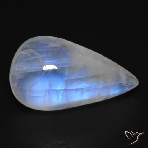 14.18ct 자연스러운 푸르스름한 흰색 레인보우 문스톤, 배 모양, 투명한