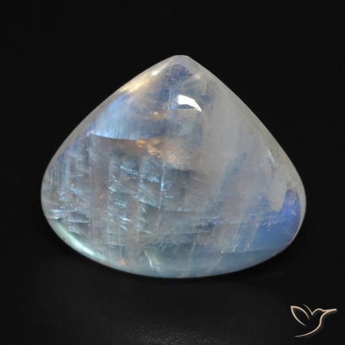 12.67ct 자연스러운 푸르스름한 흰색 레인보우 문스톤, 배 모양, 투명한