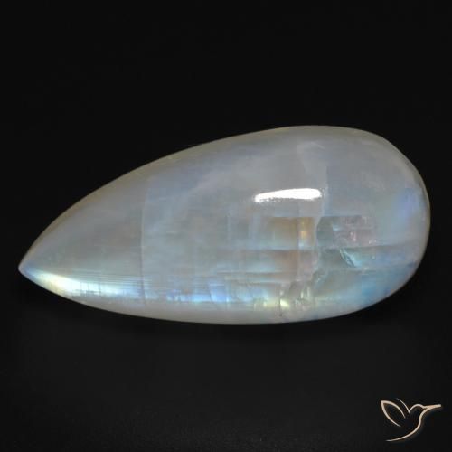 15.73ct 자연스러운 푸르스름한 흰색 레인보우 문스톤, 배 모양, 투명한