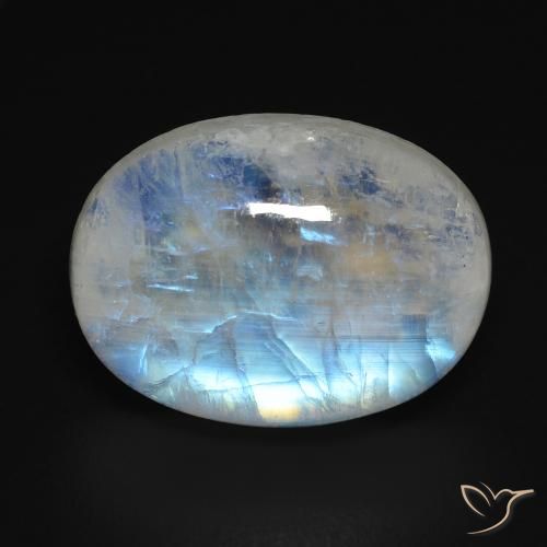 12.15ct 자연스러운 푸르스름한 흰색 레인보우 문스톤, 타원형, 투명한