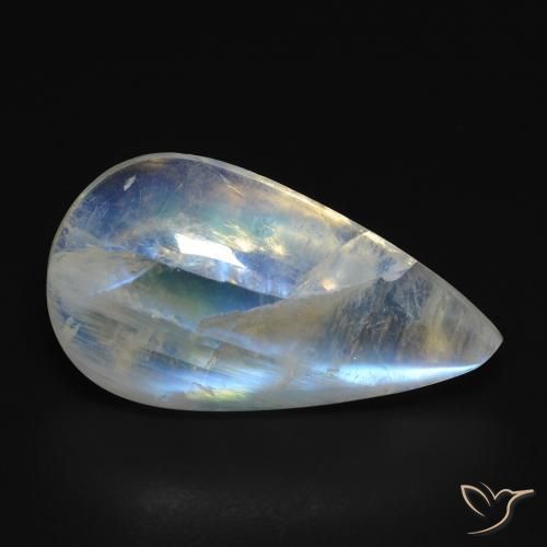 10.68ct 자연스러운 푸르스름한 흰색 레인보우 문스톤, 배 모양, 투명한