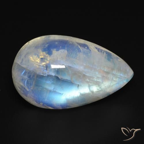 15.76ct 자연스러운 푸르스름한 흰색 레인보우 문스톤, 배 모양, 투명한