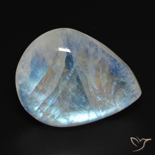 20.24ct 자연스러운 푸르스름한 흰색 레인보우 문스톤, 배 모양, 투명한
