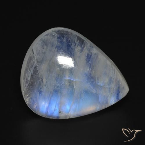 12.82ct 자연스러운 푸르스름한 흰색 레인보우 문스톤, 배 모양, 투명한