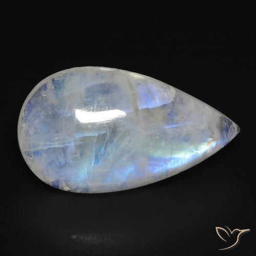 16.44ct 자연스러운 푸르스름한 흰색 레인보우 문스톤, 배 모양, 투명한