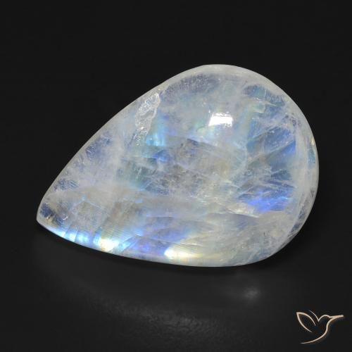 13.11ct 자연스러운 푸르스름한 흰색 레인보우 문스톤, 배 모양, 투명한