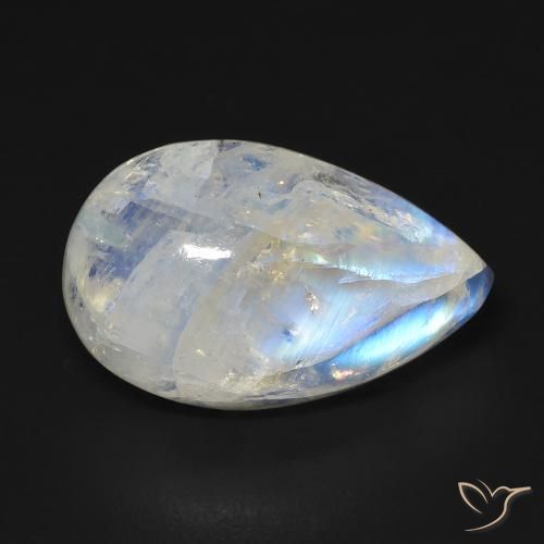 13.06ct 자연스러운 푸르스름한 흰색 레인보우 문스톤, 배 모양, 투명한
