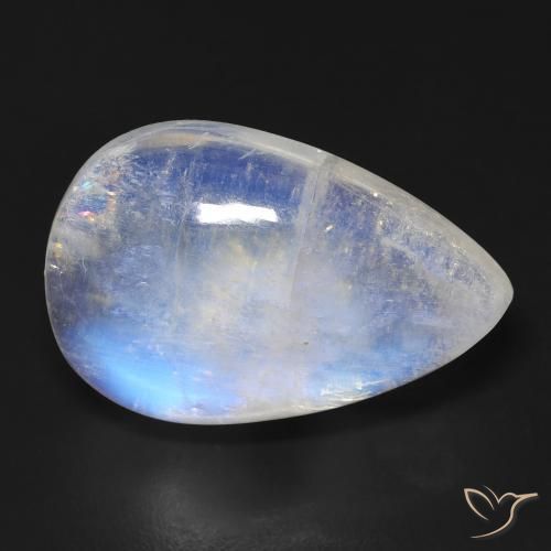 19.00ct 자연스러운 푸르스름한 흰색 레인보우 문스톤, 배 모양, 투명한