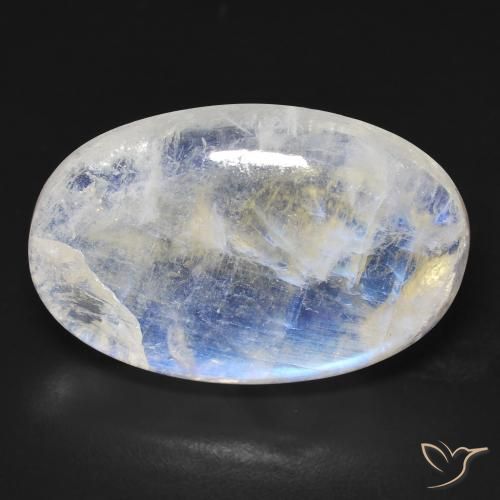 21.32ct 자연스러운 푸르스름한 흰색 레인보우 문스톤, 타원형, 투명한