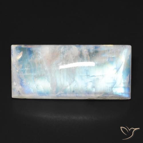 15.17ct 자연스러운 푸르스름한 흰색 레인보우 문스톤, 바게트, 투명한
