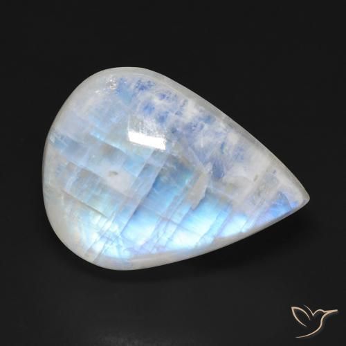 20.29ct 자연스러운 푸르스름한 흰색 레인보우 문스톤, 배 모양, 투명한