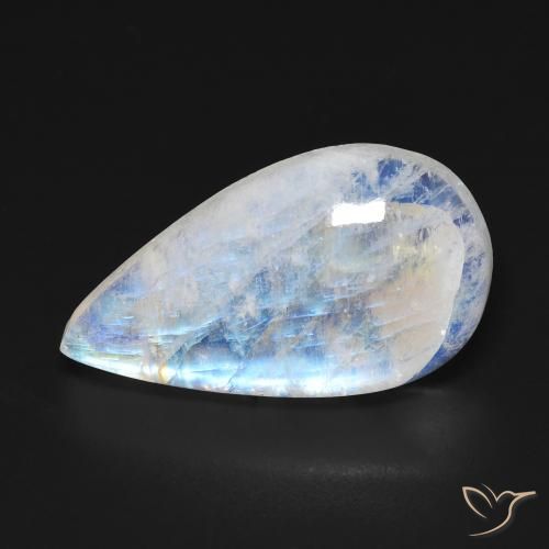 11.76ct 자연스러운 푸르스름한 흰색 레인보우 문스톤, 배 모양, 투명한