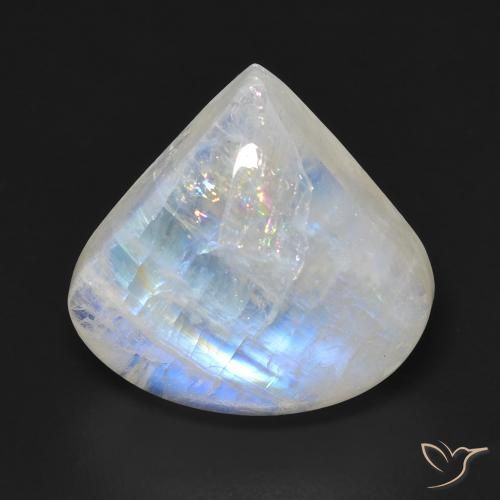 12.84ct 자연스러운 푸르스름한 흰색 레인보우 문스톤, 배 모양, 투명한