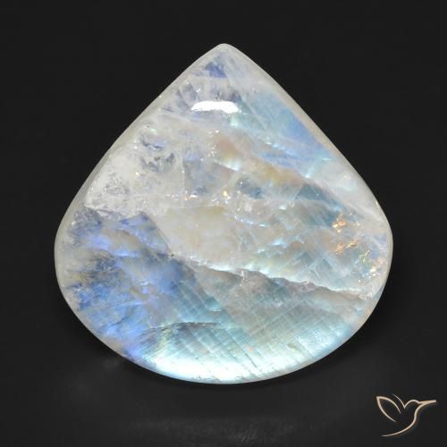 16.66ct 자연스러운 푸르스름한 흰색 레인보우 문스톤, 배 모양, 투명한