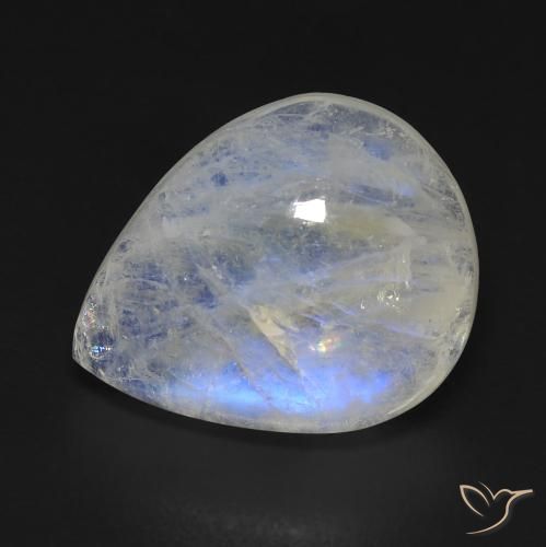 9.08ct 자연스러운 푸르스름한 흰색 레인보우 문스톤, 배 모양, 투명한