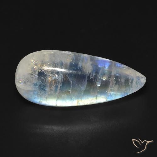 7.01ct 자연스러운 푸르스름한 흰색 레인보우 문스톤, 배 모양, 투명한