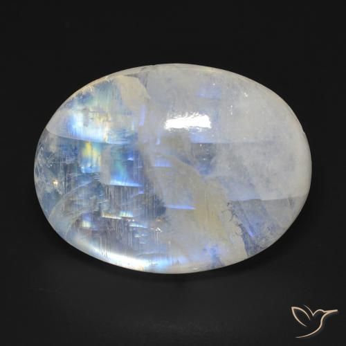 20.42ct 자연스러운 푸르스름한 흰색 레인보우 문스톤, 타원형, 투명한