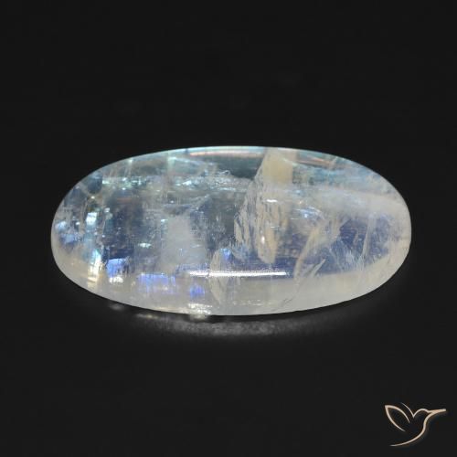 10.62캐럿 천연 푸르스름한 화이트 레인보우 문스톤, 타원형 컷, 23.7×12.9 mm, 투명한