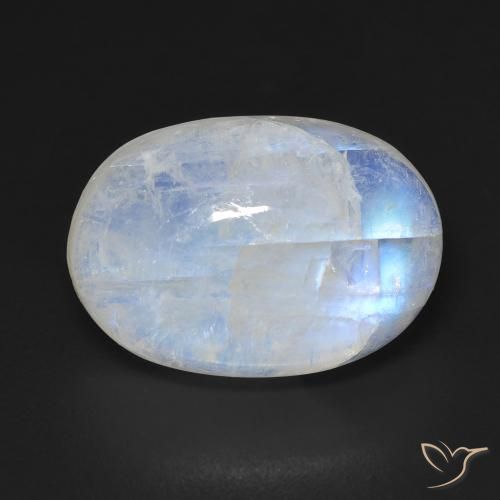10.75ct 자연스러운 푸르스름한 흰색 레인보우 문스톤, 타원형, 투명한
