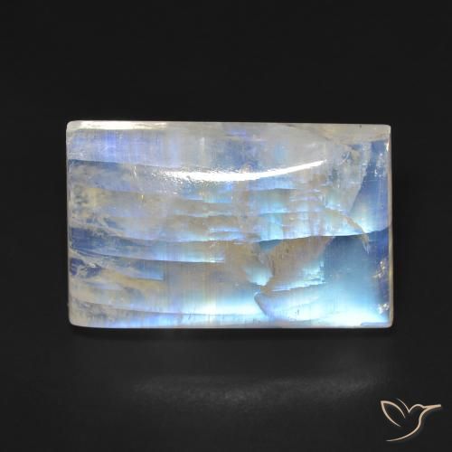 17.69ct 자연스러운 푸르스름한 흰색 레인보우 문스톤, 바게트, 투명한
