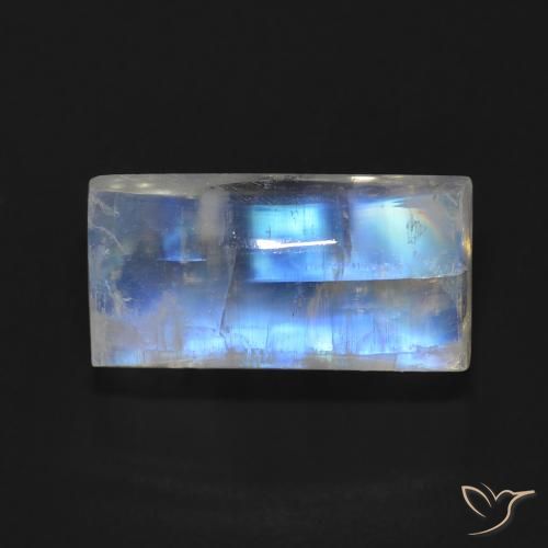 7.06ct 자연스러운 푸르스름한 흰색 레인보우 문스톤, 바게트, 투명한