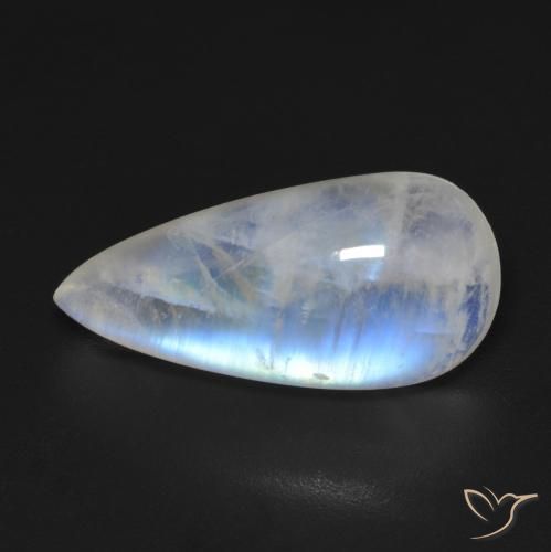 8.48ct 자연스러운 푸르스름한 흰색 레인보우 문스톤, 배 모양, 투명한