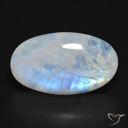 37.92ct 자연스러운 푸르스름한 흰색 레인보우 문스톤, 타원형, 투명한
