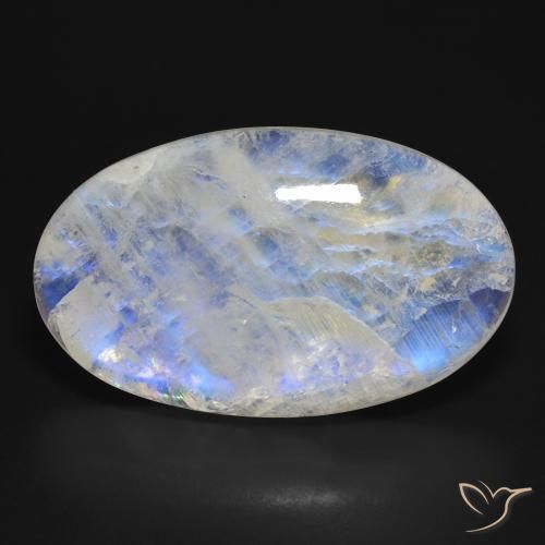 46.21ct 자연스러운 푸르스름한 흰색 레인보우 문스톤, 타원형, 투명한