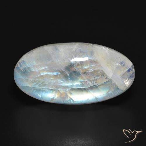26.98ct 자연스러운 푸르스름한 흰색 레인보우 문스톤, 타원형, 투명한