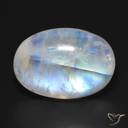 33.97ct 자연스러운 푸르스름한 흰색 레인보우 문스톤, 타원형, 투명한