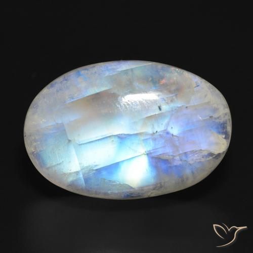 19.90ct 자연스러운 푸르스름한 흰색 레인보우 문스톤, 타원형, 투명한