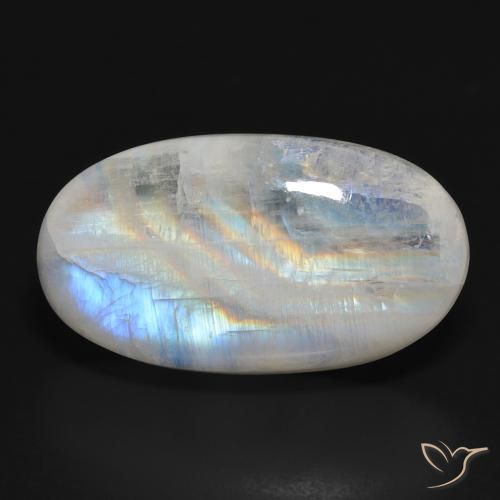 32.92ct 자연스러운 푸르스름한 흰색 레인보우 문스톤, 타원형, 투명한
