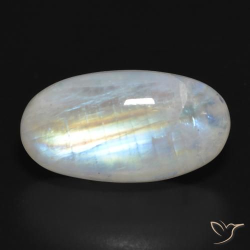 19.45ct 자연스러운 푸르스름한 흰색 레인보우 문스톤, 타원형, 투명한