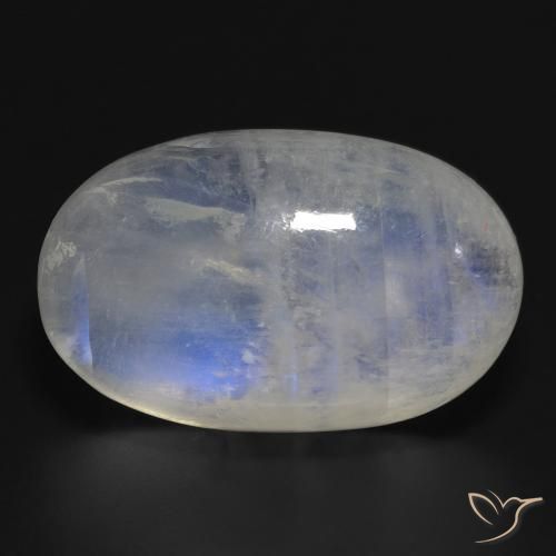 32.27ct 자연스러운 푸르스름한 흰색 레인보우 문스톤, 타원형, 투명한