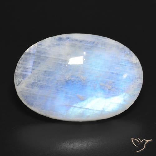 16.62캐럿 천연 푸르스름한 화이트 레인보우 문스톤, 타원형 컷, 23.4×16 mm, 투명한