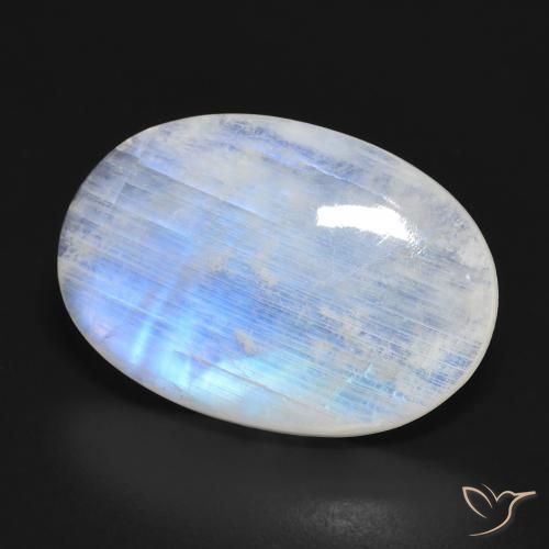 16.62캐럿 천연 푸르스름한 화이트 레인보우 문스톤, 타원형 컷, 23.4×16 mm, 투명한