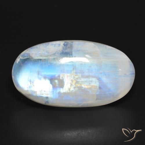 26.86ct 자연스러운 푸르스름한 흰색 레인보우 문스톤, 타원형, 투명한
