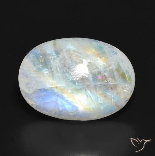 12.72캐럿 천연 푸르스름한 흰색 레인보우 문스톤, 타원형 컷, 투명한