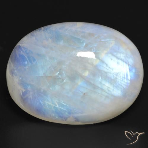 30.84ct 자연스러운 푸르스름한 흰색 레인보우 문스톤, 타원형, 투명한