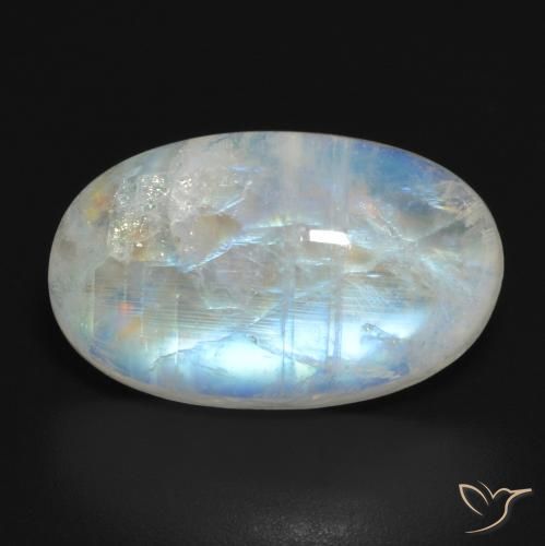 11.54ct 자연스러운 푸르스름한 흰색 레인보우 문스톤, 타원형, 투명한