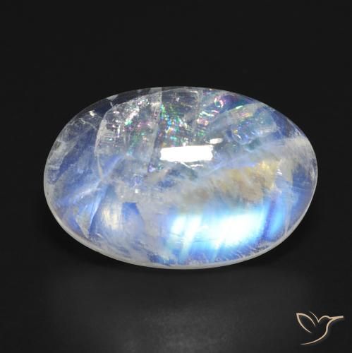 9.48캐럿 천연 푸르스름한 화이트 레인보우 문스톤, 타원형 컷, 18×12 mm, 투명한