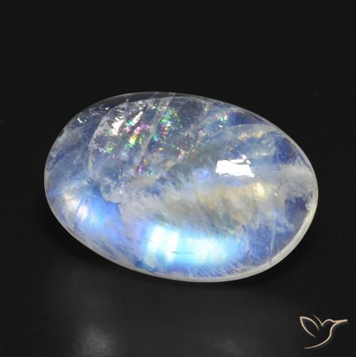 9.48캐럿 천연 푸르스름한 화이트 레인보우 문스톤, 타원형 컷, 18×12 mm, 투명한